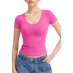 Women's Blush V Neck Short Sleeve T Shirts Slim Fit Sexy Collection